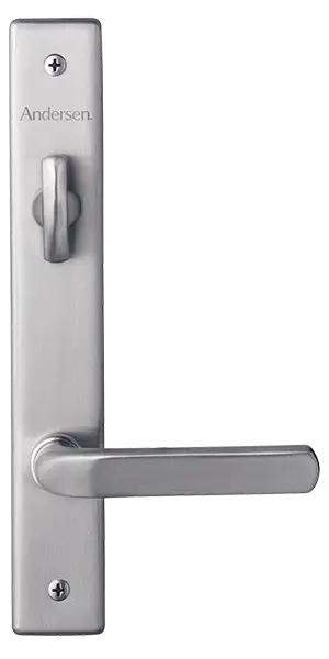 Anvers hardware patio door handle with satin nickel finish.